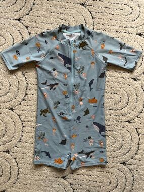 Kids Ocean Print One Piece Rash Guard Swimsuit